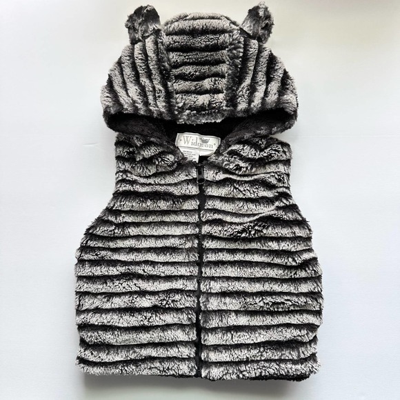 Widgeon Kids Faux Fur Teddy Bear Vest Black and gray with pockets 2T - Picture 1 of 8
